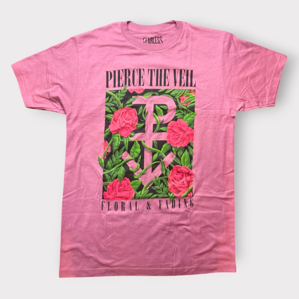 Pierce The Veil Floral & Fading Band T-Shirt Pink Fearless Records‎ Large NEW